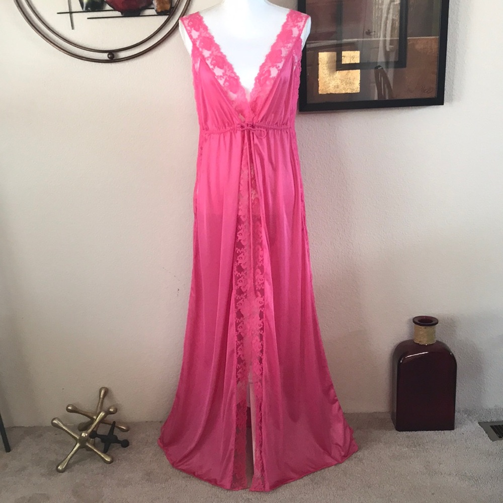 🔥MUST SEE🔥 Pink Lace Maxi Long Full Slip Night Dress Nightgown Plus Lingerie